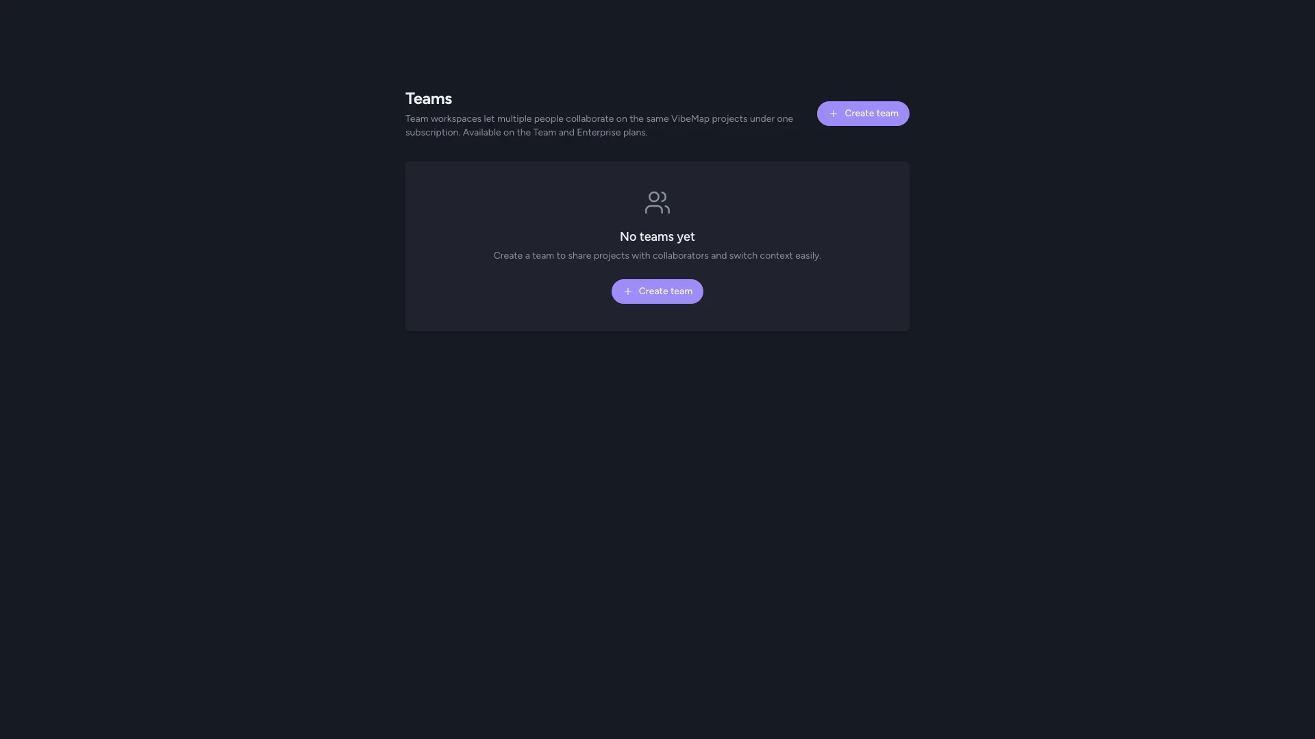 Team settings page